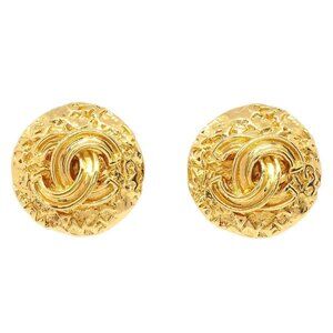 Chanel Button Clip-On Earrings Gold 95A 117064
